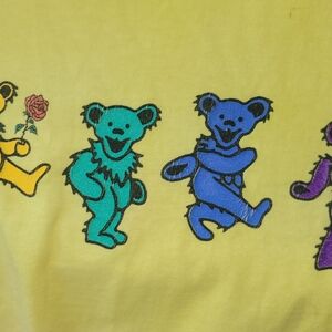 Greatful Dead Yellow Graphic Tee with Colorful Bear Design